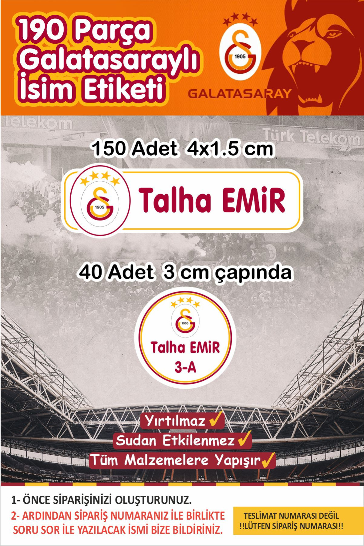 Galatasaray Okul Etiketi Kalem Defter Etiketi Özel İsim Yazılabilen Etiket 190 Adet