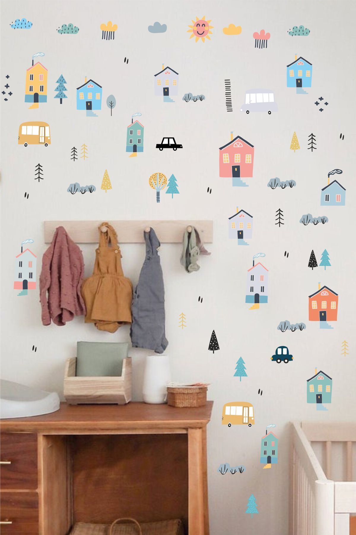 Renkli Mini Şehir Çocuk Odası Duvar Stickerı