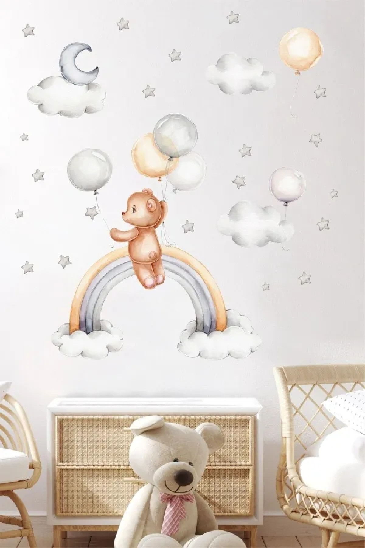 Sevimli Ayıcık Balonlar Ve Gökkuşağı Çocuk Odası Duvar Sticker