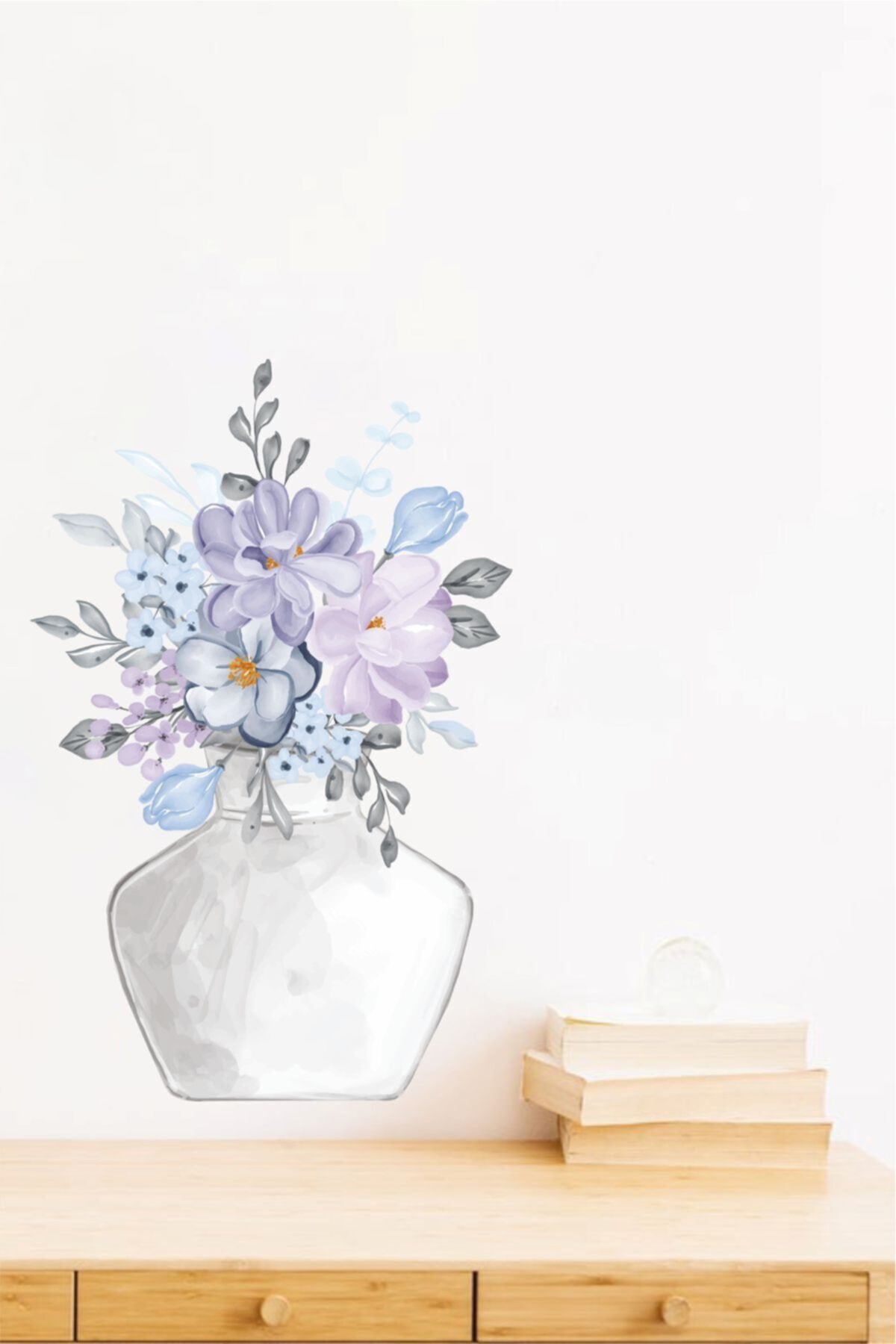 Çiçekli Vazo Dekoratif Duvar Sticker