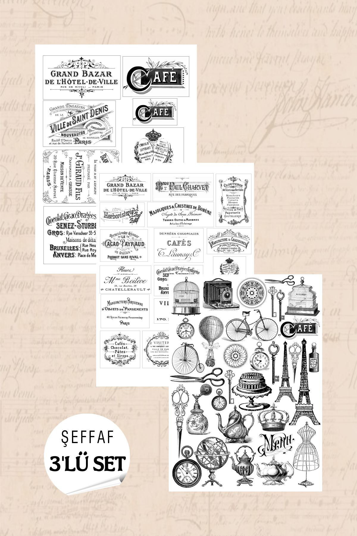 Coffee Şeffaf Etiket Seti - 3 Sayfa