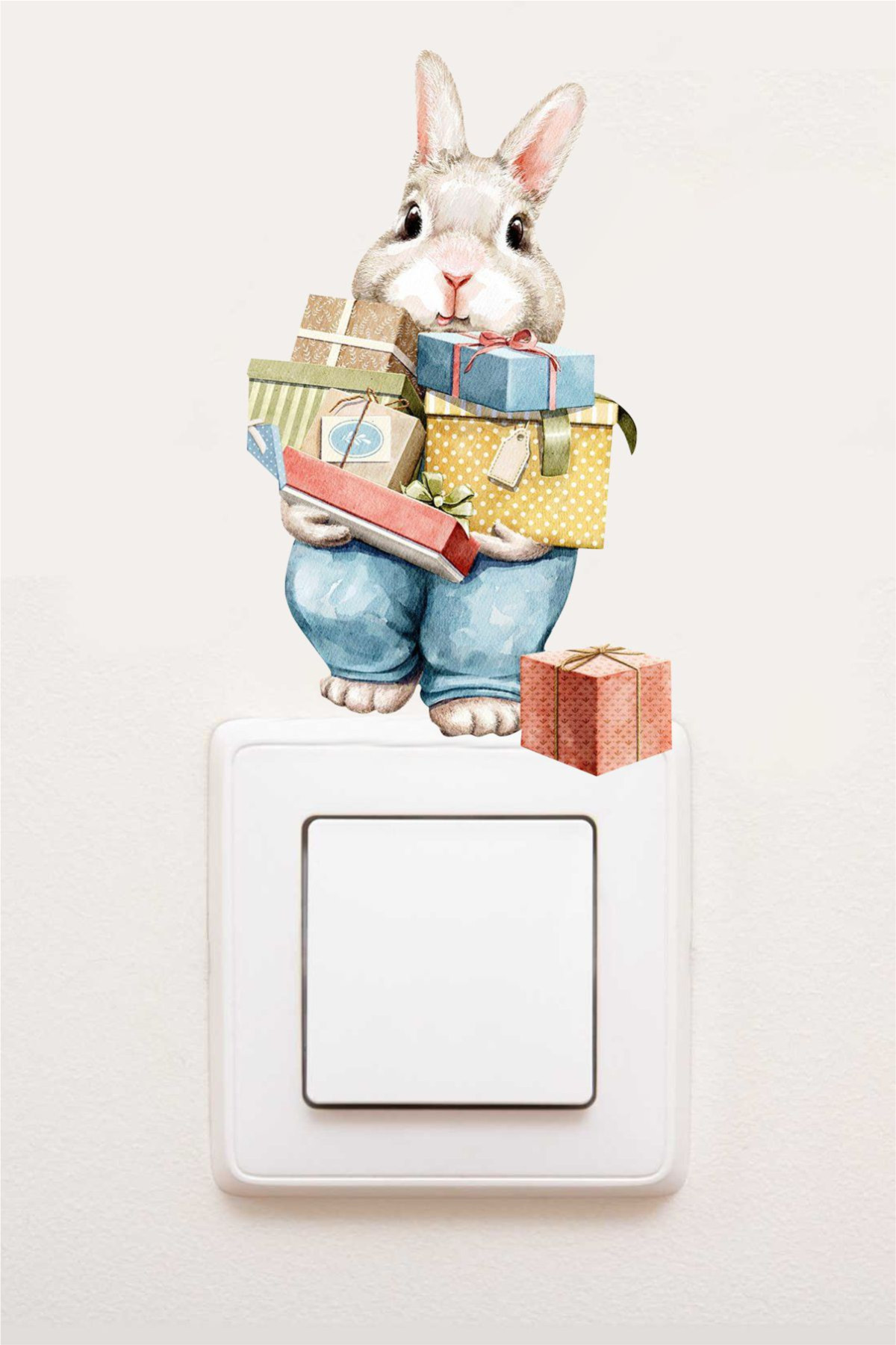 Yeni Yıl Yılbaşı Kış Konseptli Sticker Yılbaşı Süsü Noel Kış Konseptli Priz Sticker-Hediyeli Tavşan