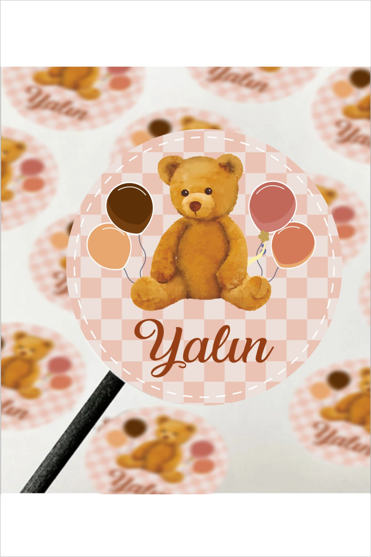 İsimli Bebek Etiketi- Doğum günü Etiketi 4x4 cm 96 Adet - Bear Balloon