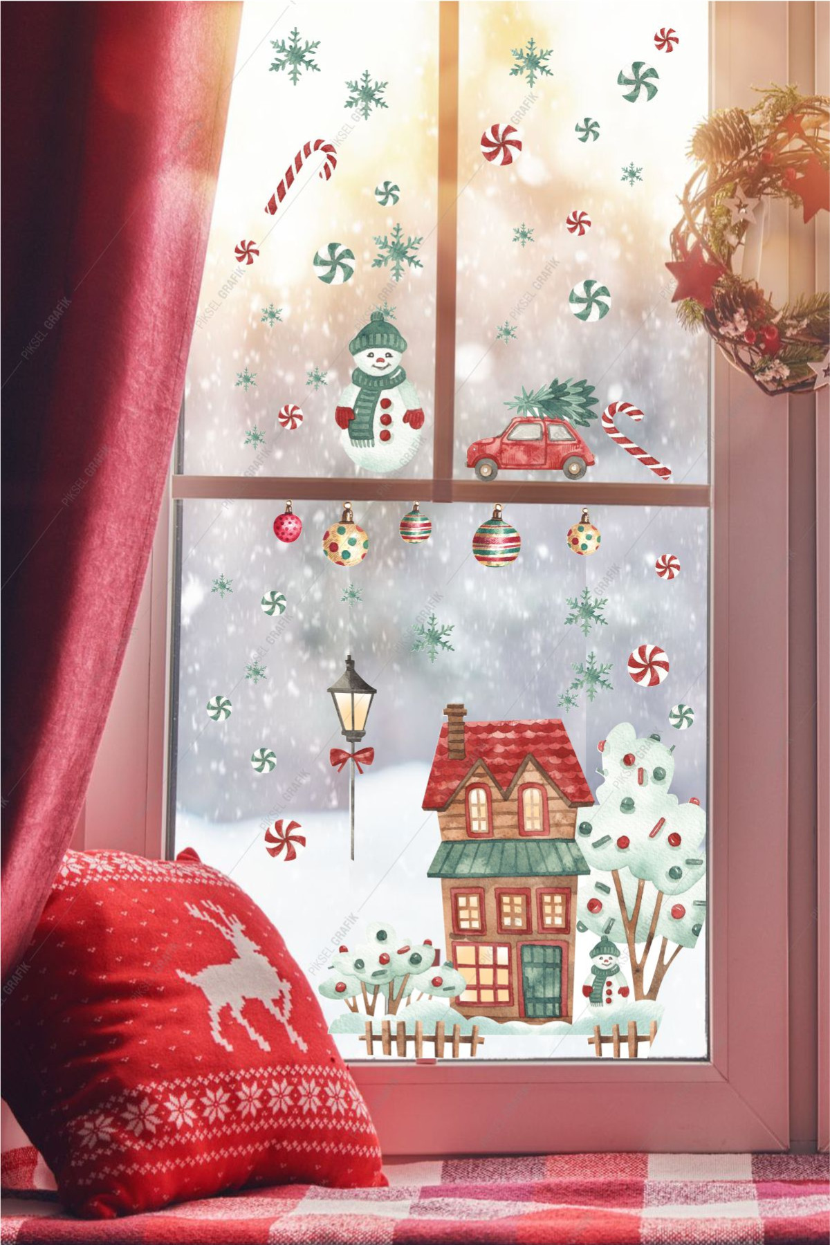 Şeker Yılbaşı Noel, Cam, Duvar Sticker