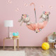 Pembe Şemsiyeli Sevimli Tavşanlar Duvar Sticker Seti
