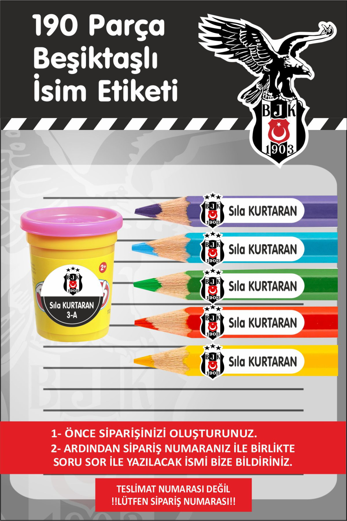 Beşiktaş Okul Etiketi Kalem Defter Etiketi Özel İsim Yazılabilen Etiket 190 Adet