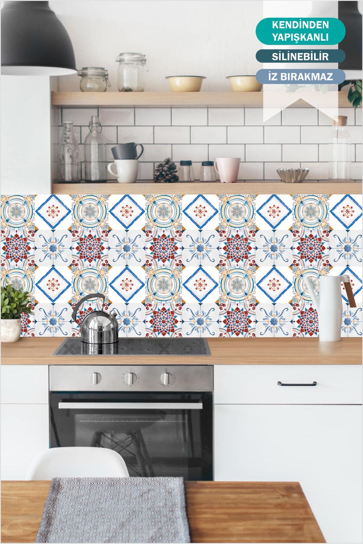 Retro Akdeniz Çini Desenli Mutfak Tezgah Arası - Banyo Sticker