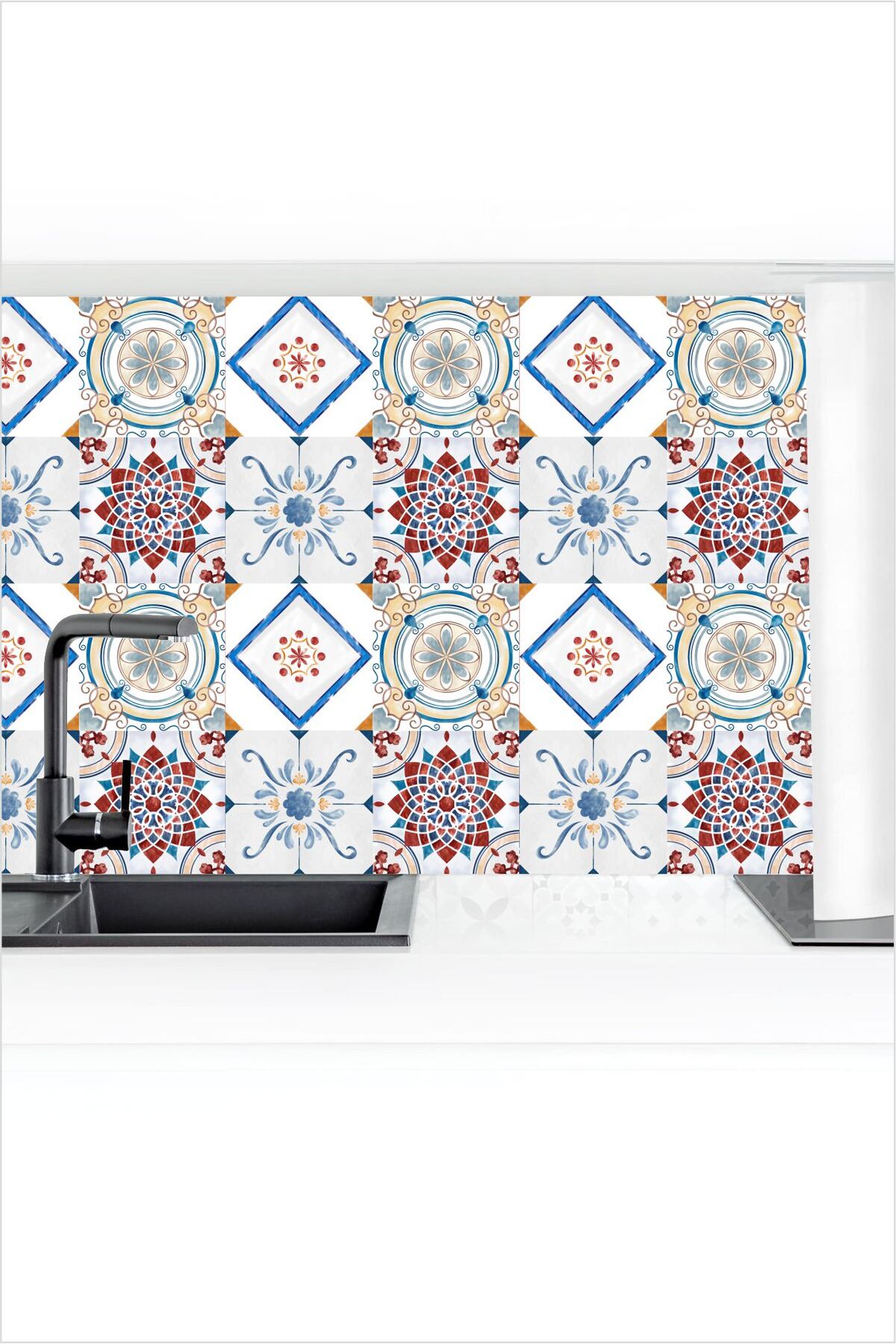 Retro Akdeniz Çini Desenli Mutfak Tezgah Arası - Banyo Sticker