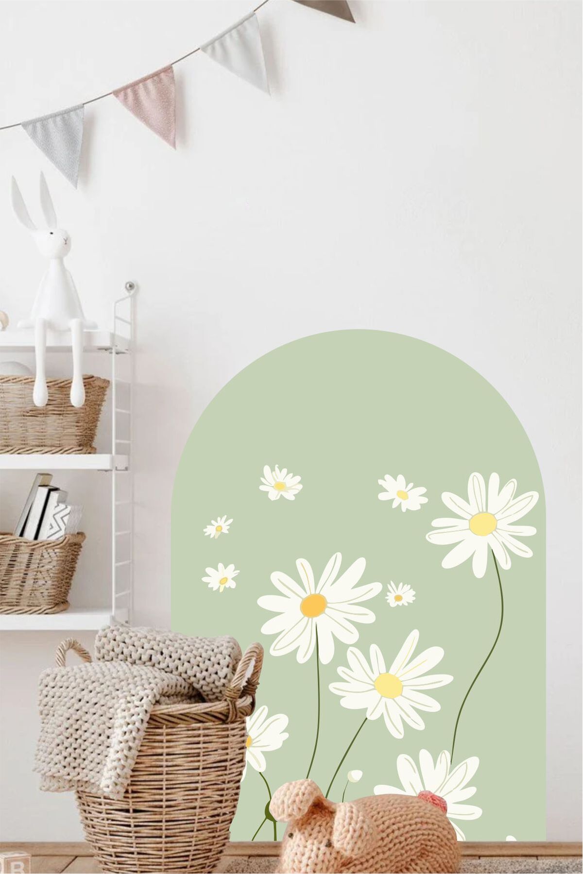 Papatyalı Bohem Oval Duvar Sticker