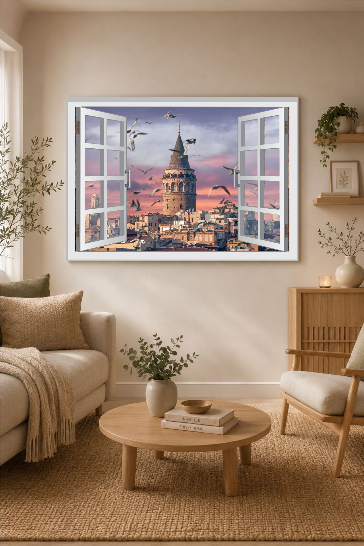 3 Boyutlu Galata Kulesi Manzara Pencere Duvar Sticker