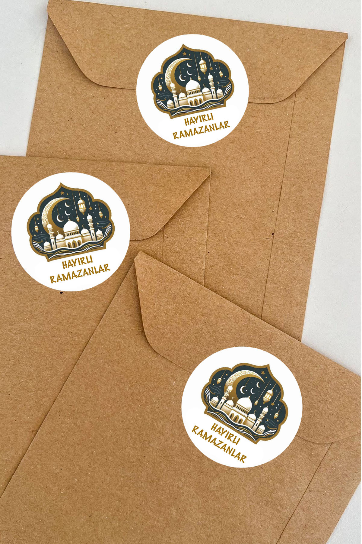 Hayırlı Ramazanlar,Camii Resimli 24 Adet 4x4 cm Etiket, Paketleme Sticker