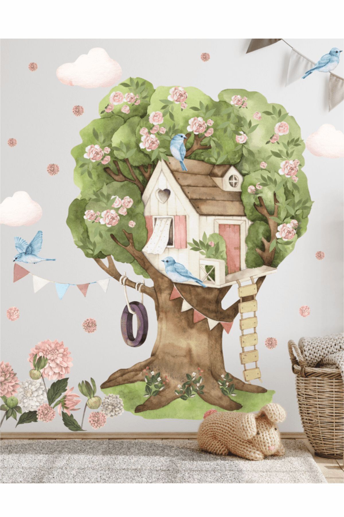 Çiçekli Masal Ağacı Çocuk Odası Duvar Sticker