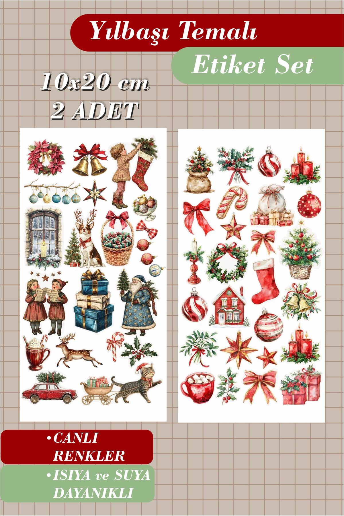 Christmas Temalı 2'li Çıkartma Sticker Seti - Kalem, Laptop Defter Suluk Sticker