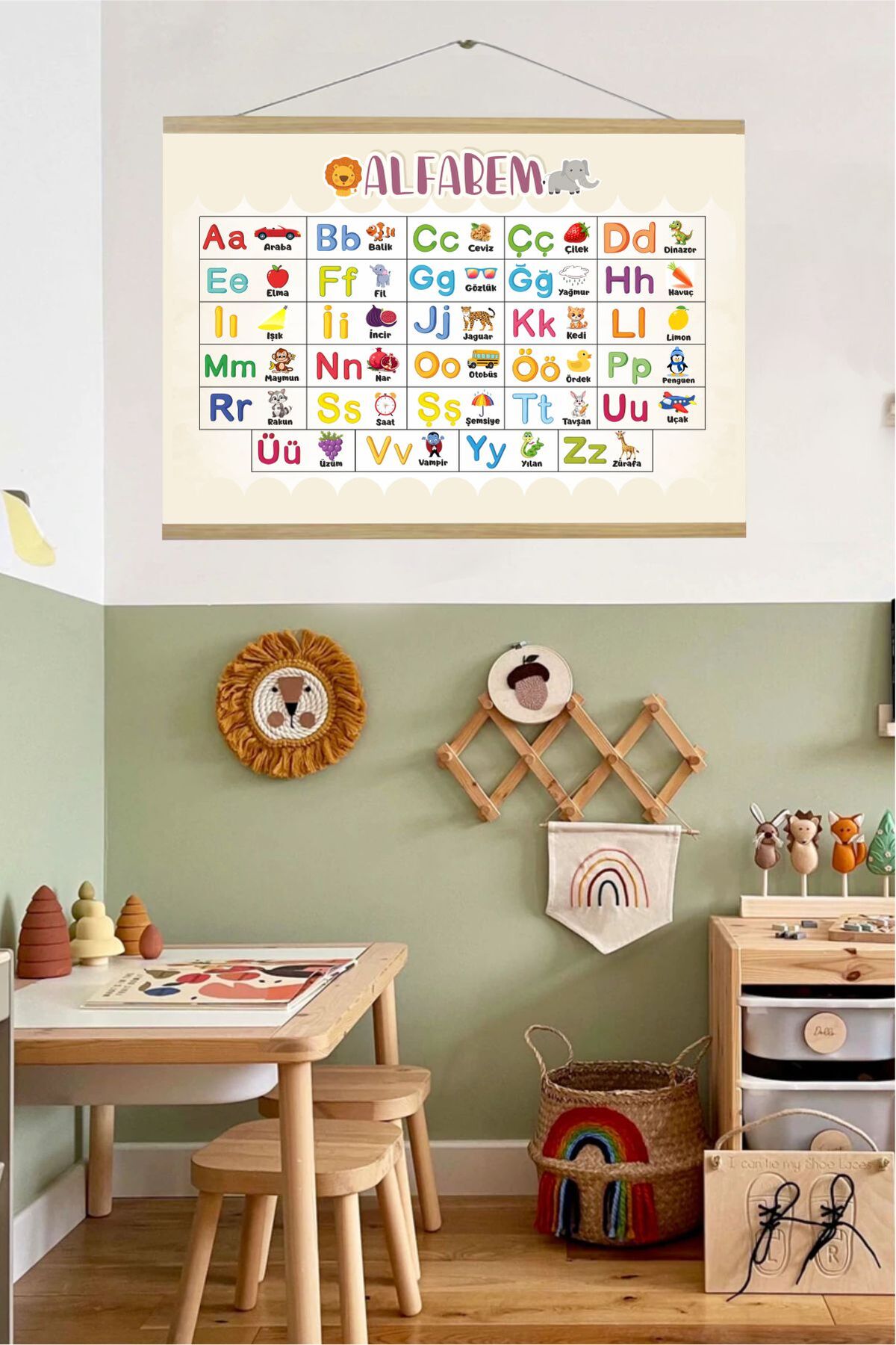 Eğitici Renkli Alfabe Askılı Kanvas Poster - Bebek Çocuk Odası
