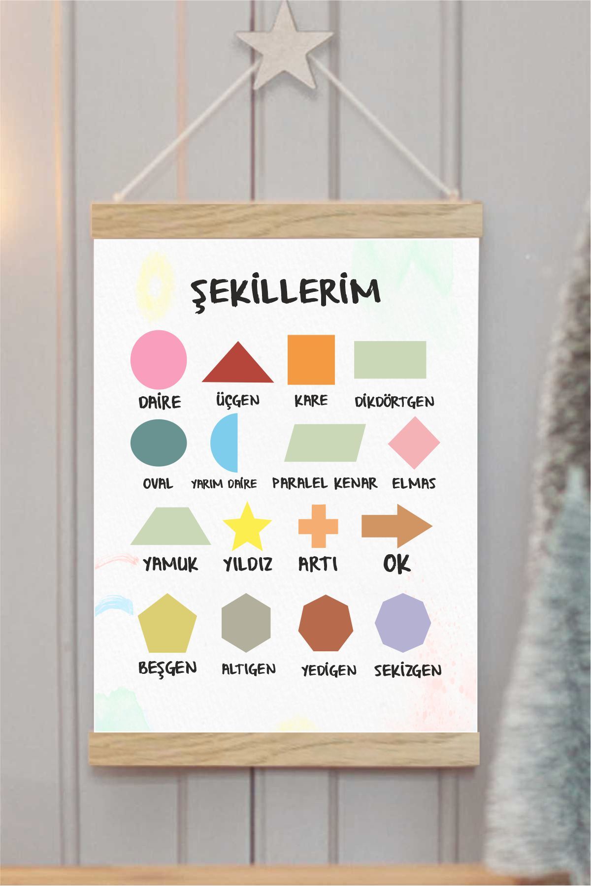 Şekillerim Askılı Kanvas Poster - Bebek Çocuk Odası Resim Poster 30x40 cm