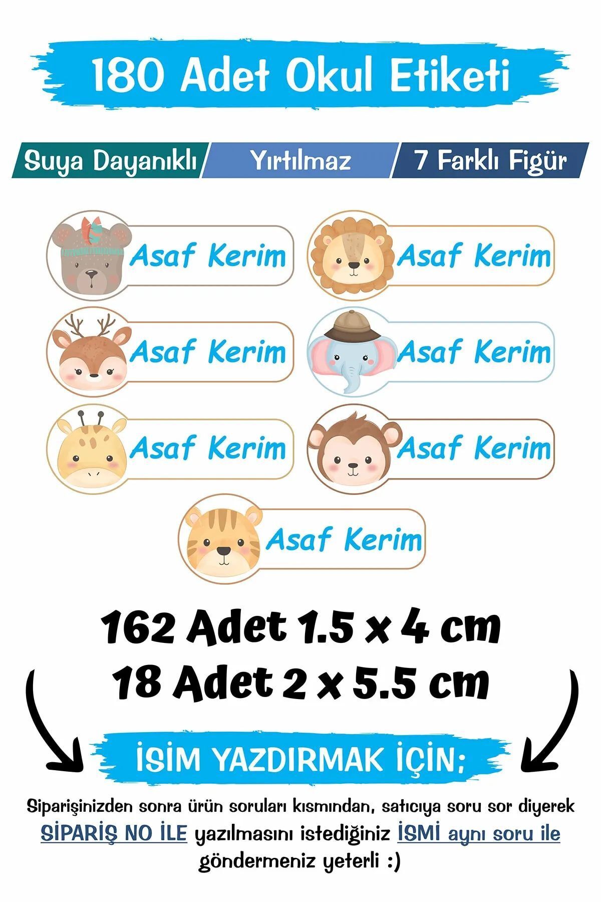 Okul Etiketi Kalem Defter Özel Isim Yazılabilen Etiket 190 Adet - Safari Temalı