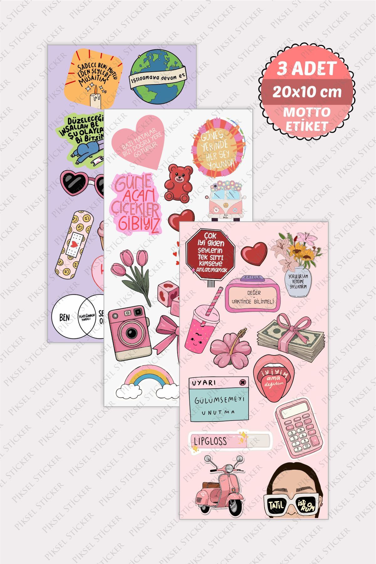 Motto 3 Sayfa Sticker Seti -Laptop Defter, Suluk, Ajanda Sticker