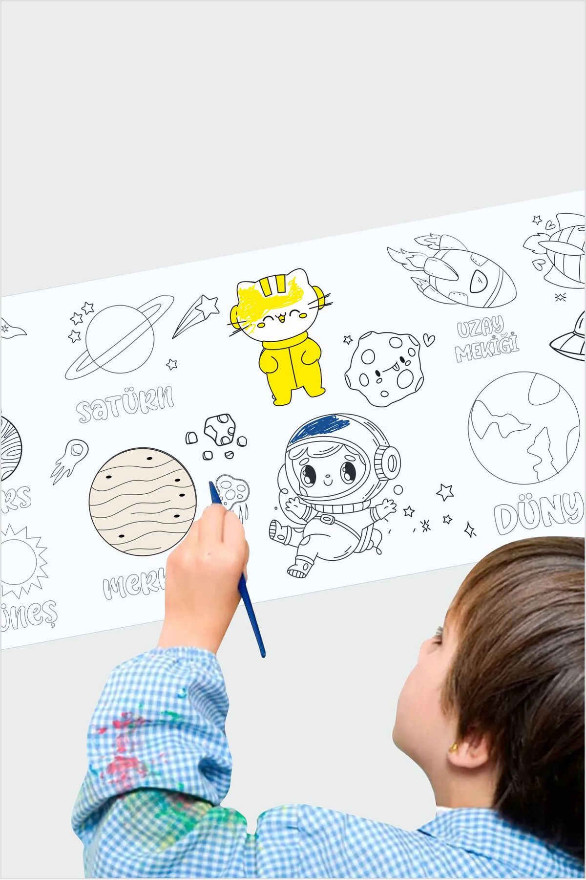 Pixroll Uzay Temalı Dev Rulo Boyama Kağıdı – 2 m × 30 cm | Çocuklar İçin Sanat & Etkinlik Kağıdı