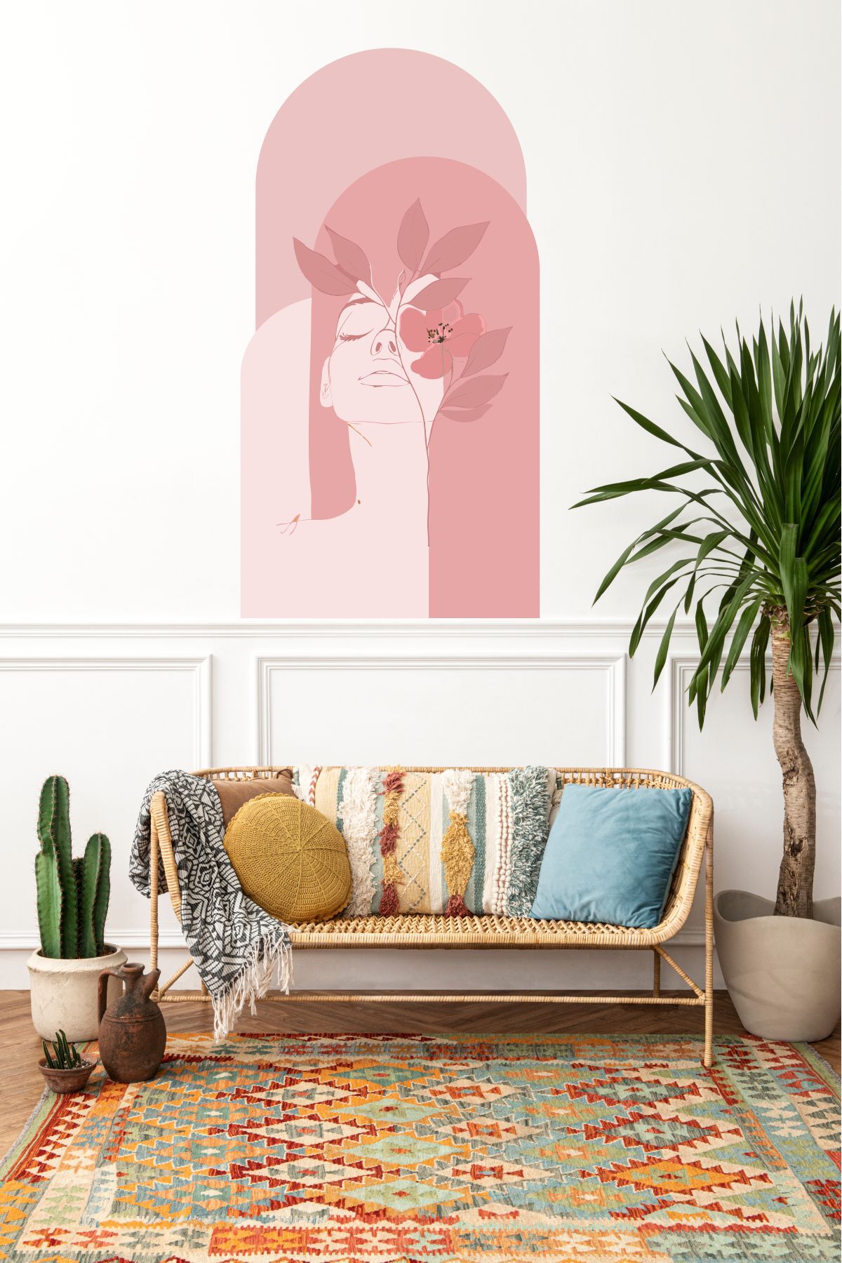 Bohem Bloklar Kadın Duvar Dekor Sticker, Duvar Kaplama
