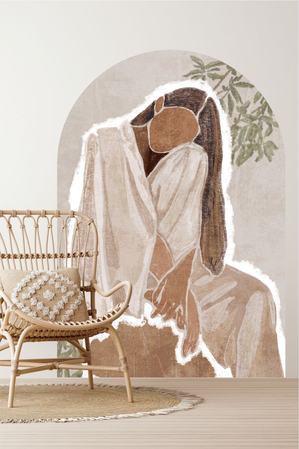 Boho Woman Bohem Oval Duvar Sticker- Bohem Koleksiyon