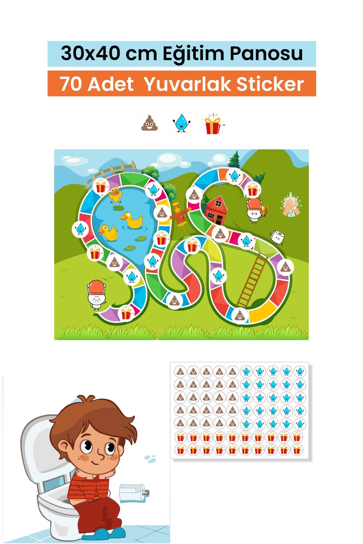 Eğlenceli ve Eğitici Tuvalet Eğitimi Sticker Panosu 30x40 cm