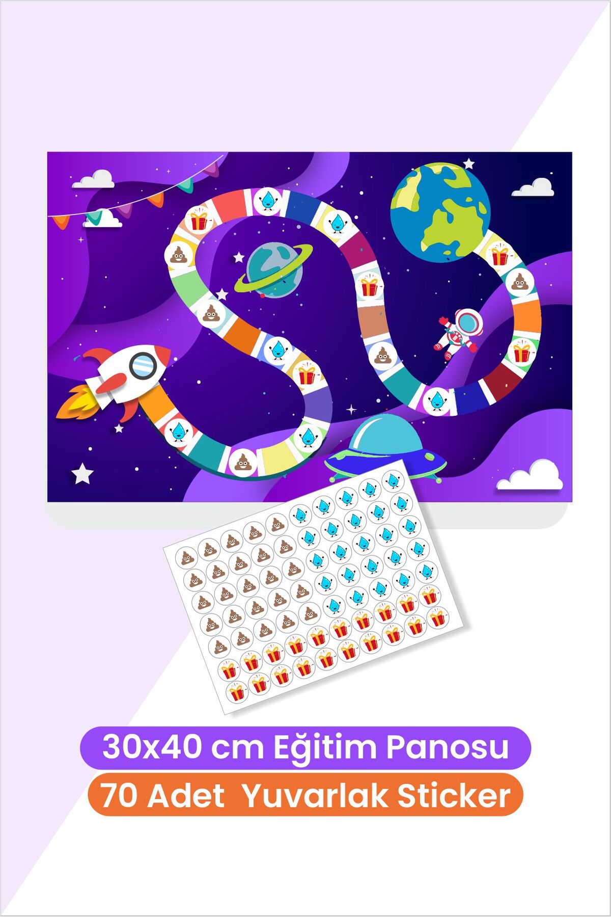Uzay Temalı Eğlenceli ve Eğitici Tuvalet Eğitimi Sticker Panosu 30x40 cm