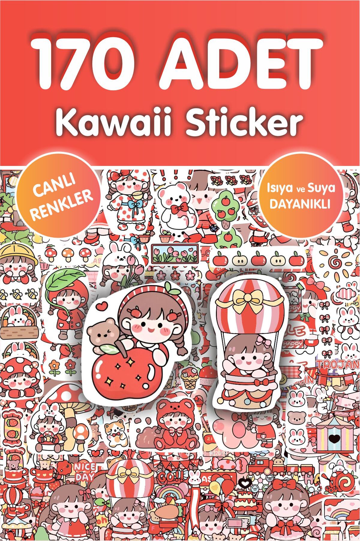 Kırmızı 170 Adet Anime Çıkartma Sticker Seti - Kalem, Laptop Defter Suluk Sticker