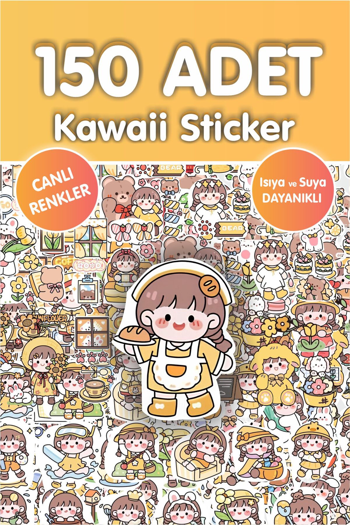 Sarı 150 Adet Anime Çıkartma Sticker Seti - Kalem, Laptop Defter Suluk Sticker
