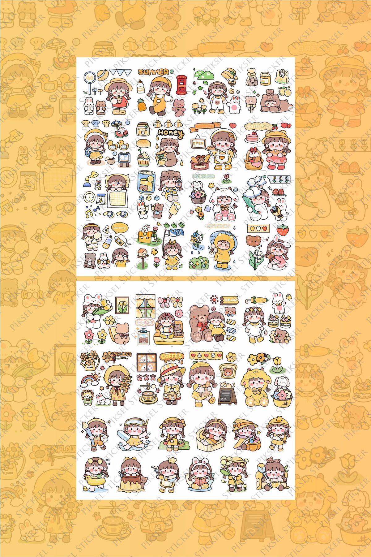 Sarı 150 Adet Anime Çıkartma Sticker Seti - Kalem, Laptop Defter Suluk Sticker