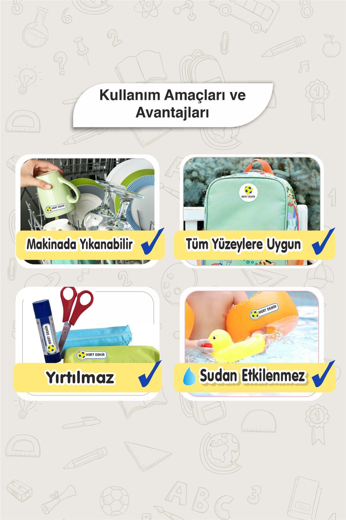 Okul Etiketi Kalem Defter isimli Etiket Isim Yazılabilen Lacivert Sarı Futbol - 180 Adet Özel Yeni Tasarım