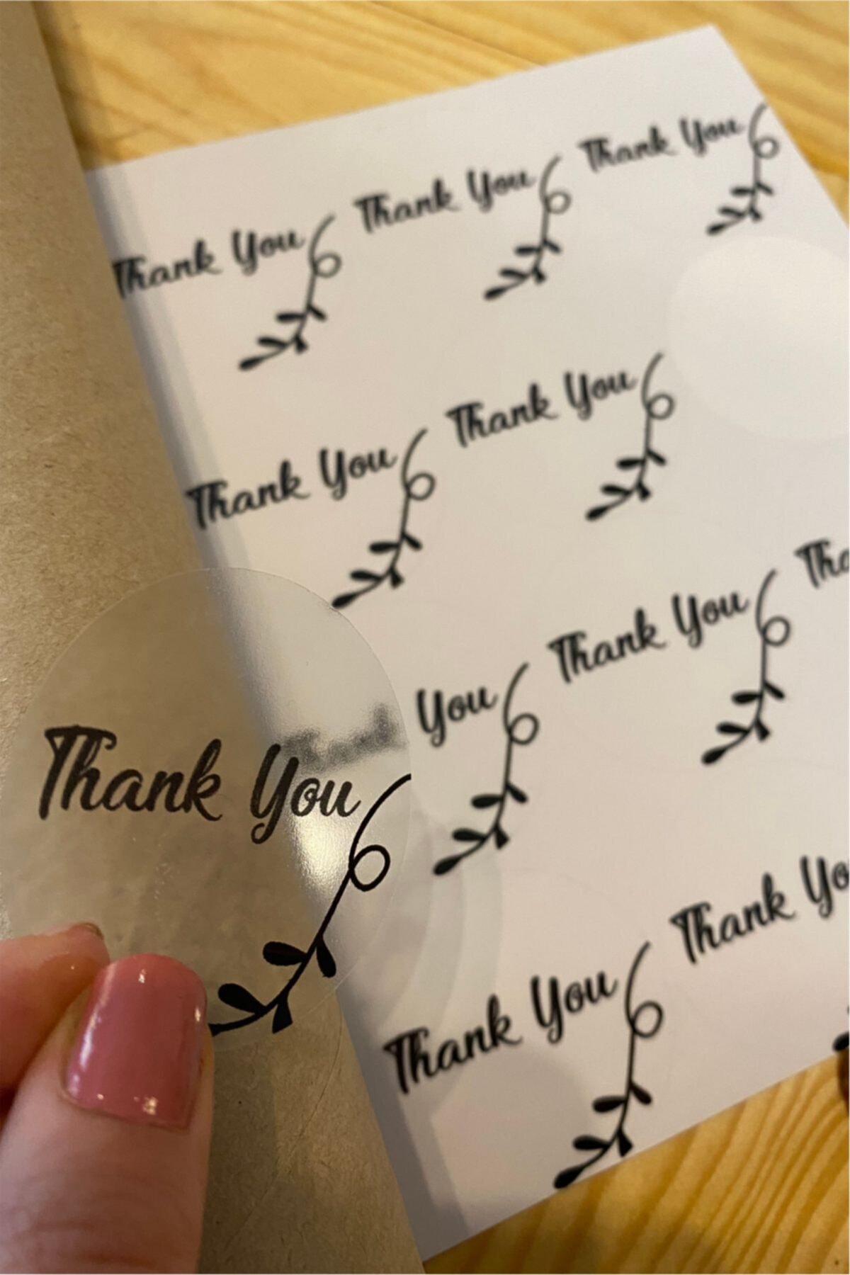 Şeffaf Sticker Thank You - 5 Cm Çapında 60 Adet