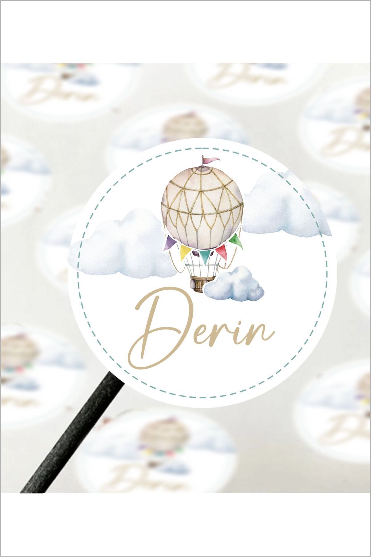 Retro Balonlar Bebek Etiketi- Doğum günü Etiketi 4x4 cm 96 Adet Bohem