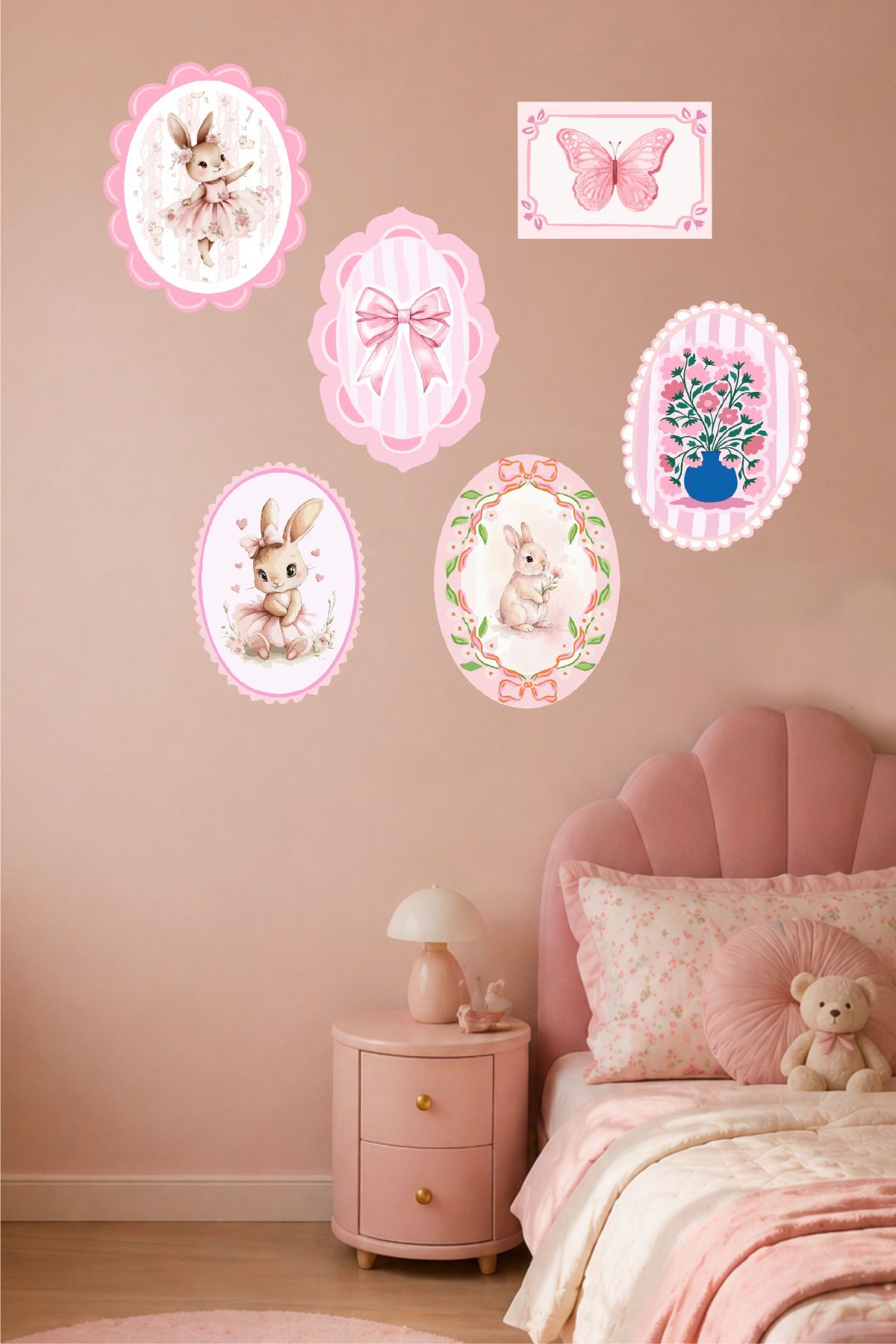Pembe Çerçeve Görünümlü Duvar Sticker Seti