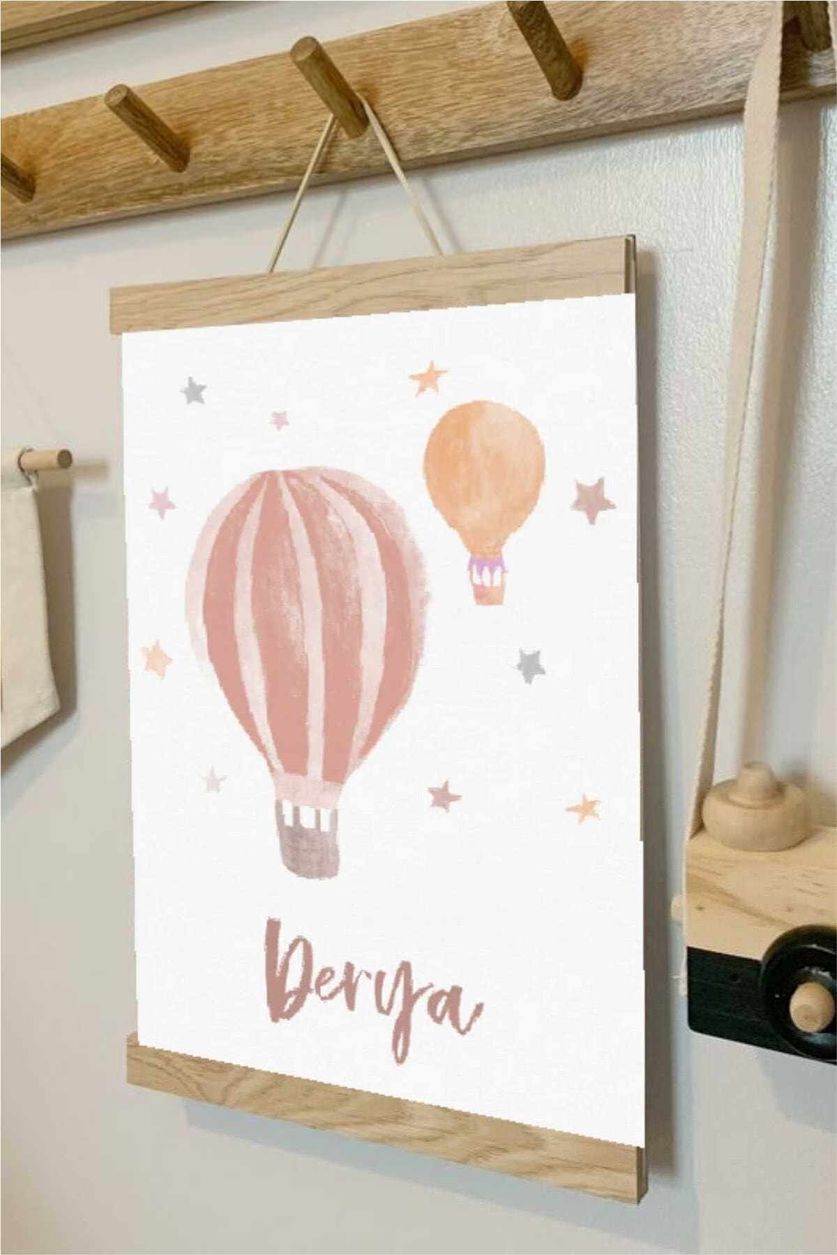 Özel Isim Pembe Balon Ipli Askılı Kanvas Poster