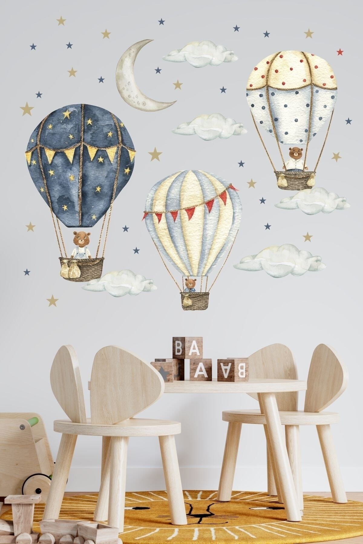 Ayıcıklı Sıcak Hava Balonları Çocuk Odası Duvar Sticker