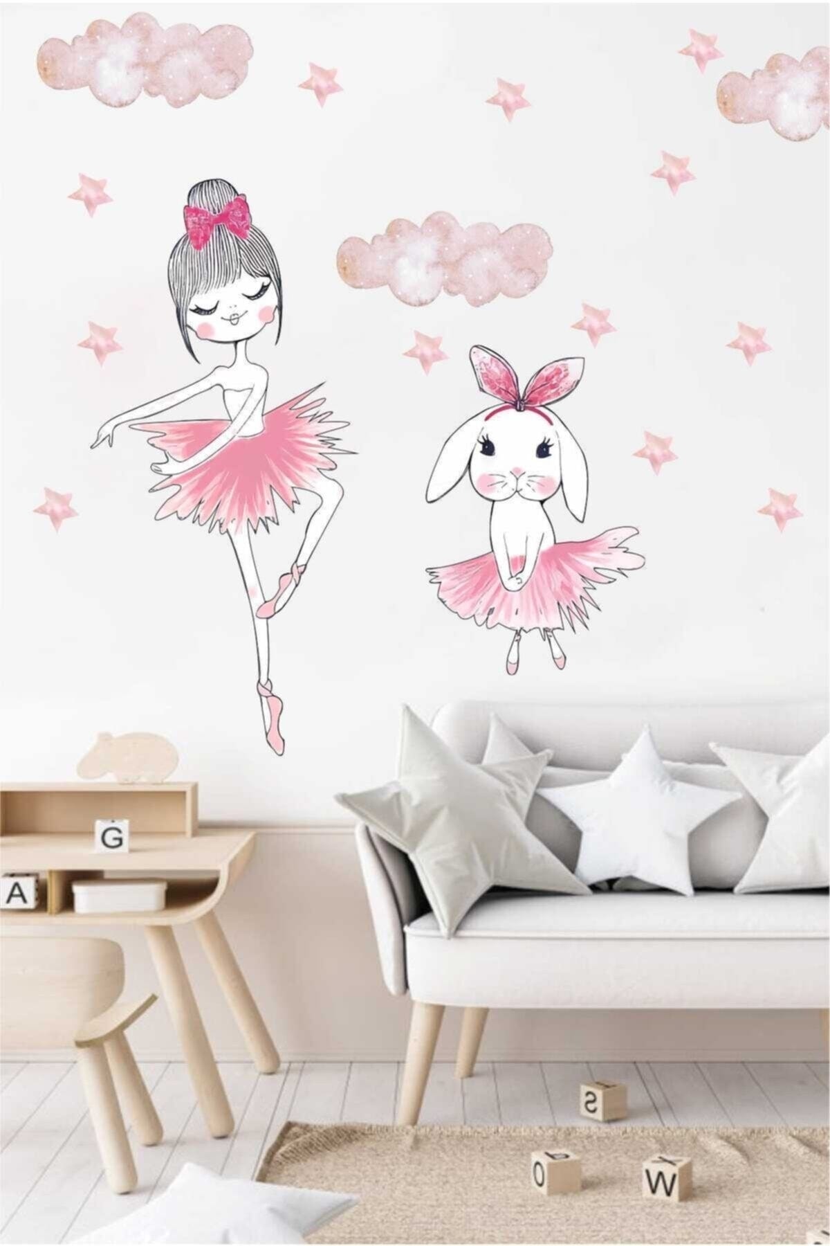 Balerin Ve Tavşan Çocuk Odası Duvar Sticker