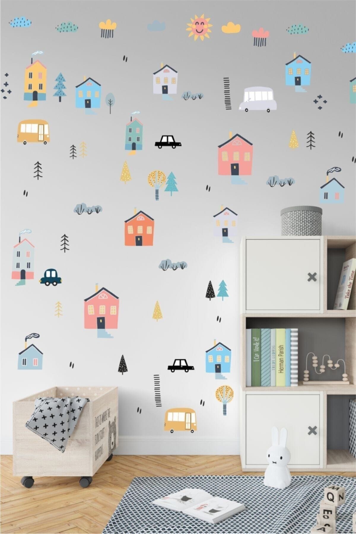 Renkli Mini Şehir Çocuk Odası Duvar Stickerı