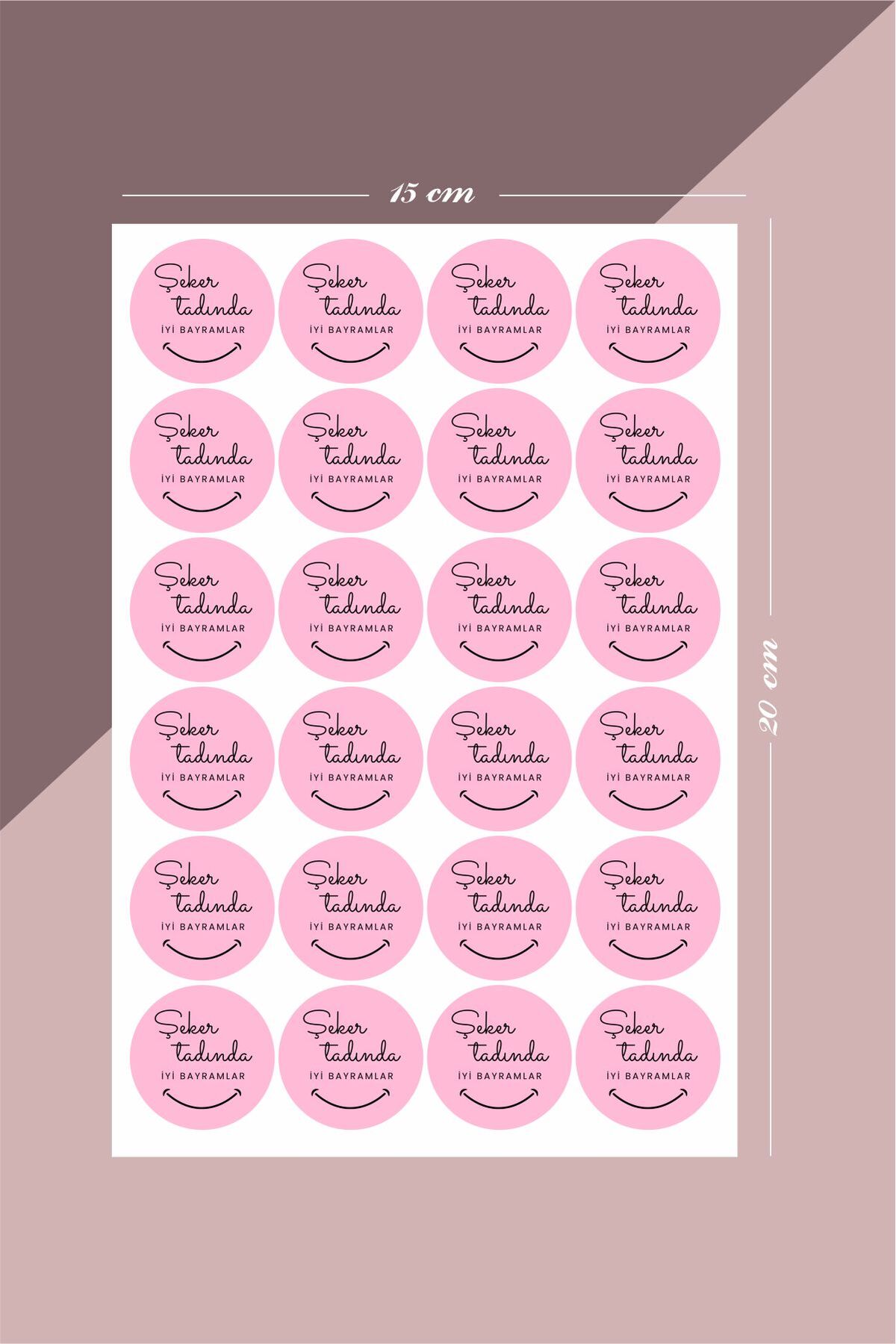 Şeker Tadında Pembe Tasarım Yuvarlak Sticker – 24 Adet Süsleme, Hediye, Paketleme Sticker