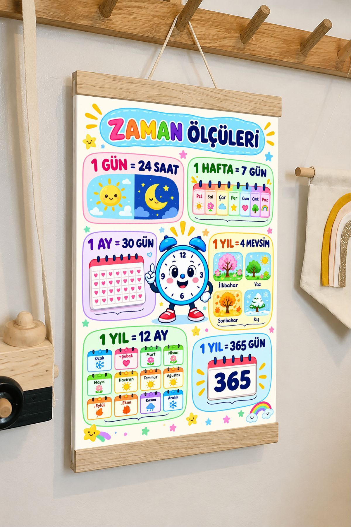 Zaman Ölçüleri İpli Askılı Kanvas Poster Tablo Çocuk Odası Duvar Dekoru