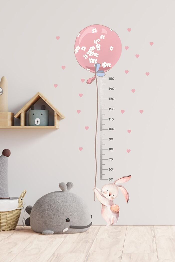 Balonlu Tavşan Boy Ölçer Duvar Sticker Seti