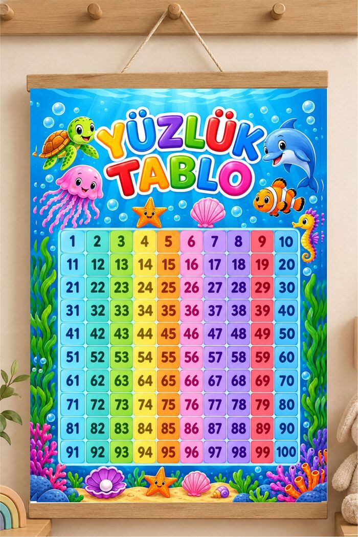 Yüzlük Tablo Deniz Altı Tasarımı - İpli Askılı Kanvas Poster Tablo Çocuk Odası Duvar Dekoru